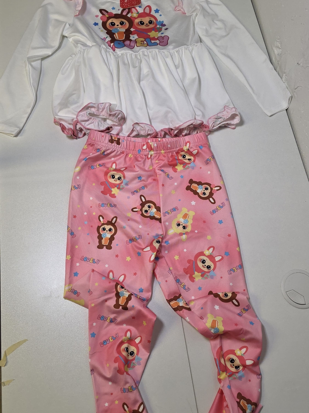 PatPat Pink and White Cartoon Bunny Two-Piece Pajama Set